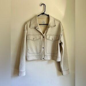 Faux Suede Jacket Cropped Stitching Off White Small Boxy Fall Size Small STOOSH